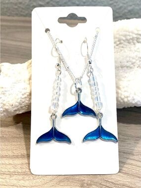 74. Blue Mermaid Tail Necklace & Earring Set